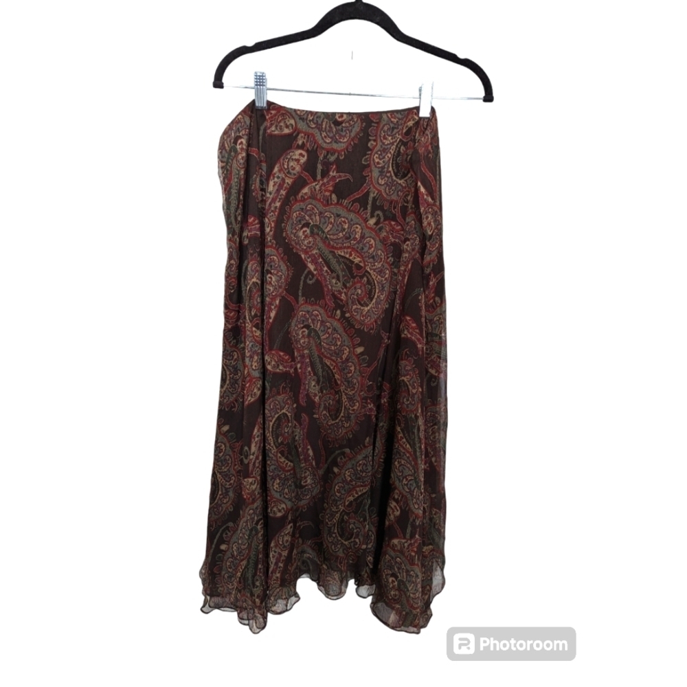 Lauren Ralph Lauren Paisley Midi Skirt in Brown and Red